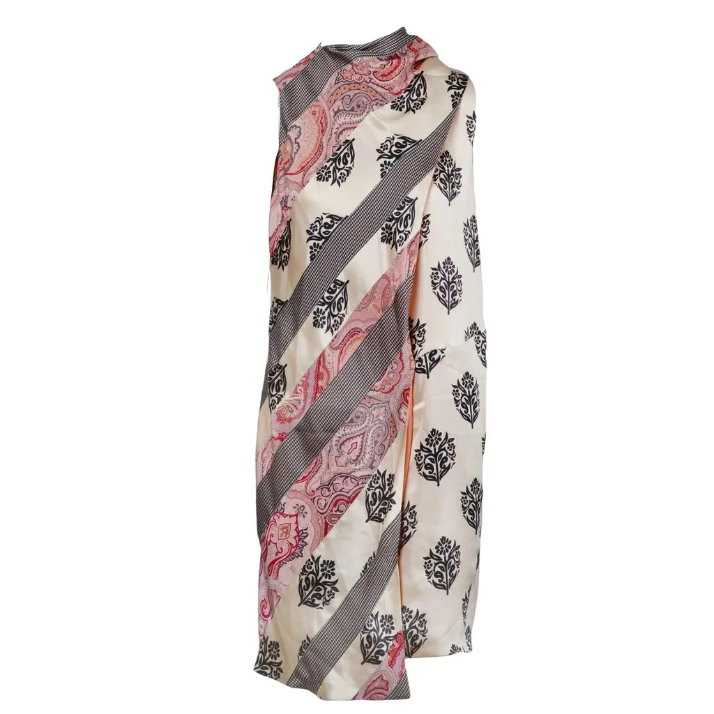 Céline Multicolor Silk Print Dress - '10s White Silk Good - Inside View