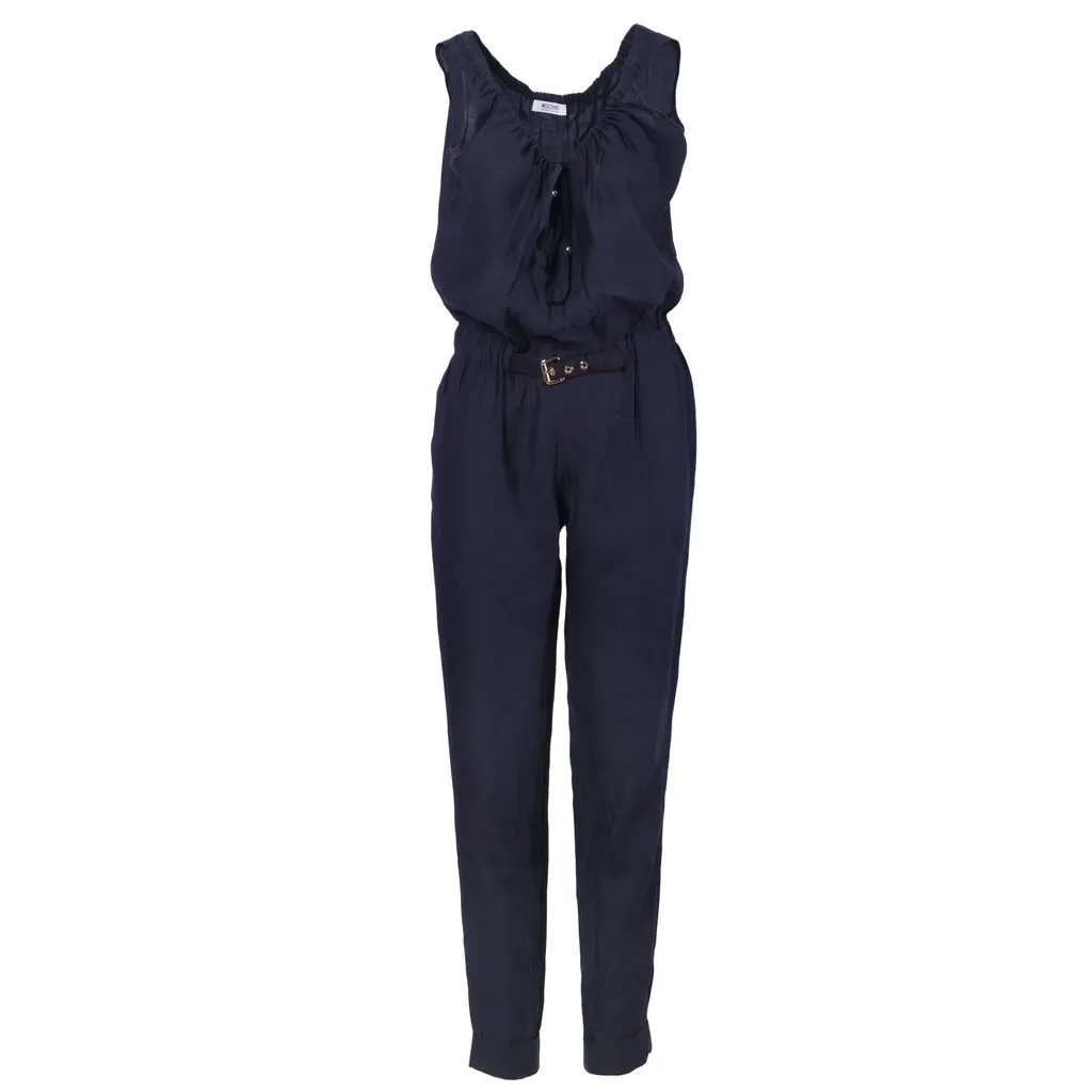 Moschino Blue Jumpsuit - '10s Blue Silk Good - Front View
