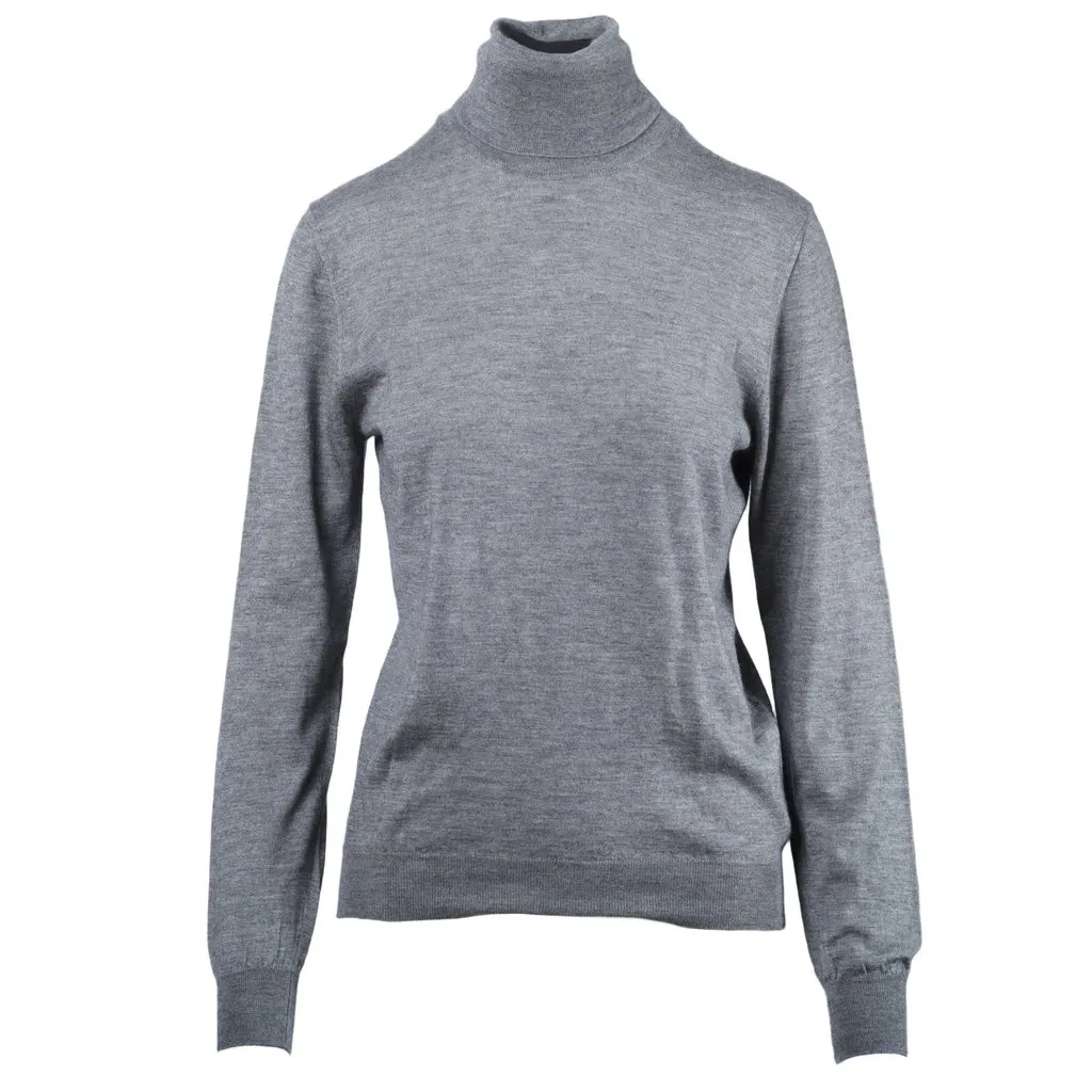 Jil Sander Grey Wool Turtleneck Sweater - '10s Grey Wool Good - Front View
