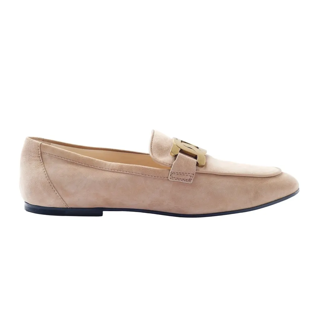 Tod’s Natural Suede Moccasins - '10s Pink Suede Good - Front View