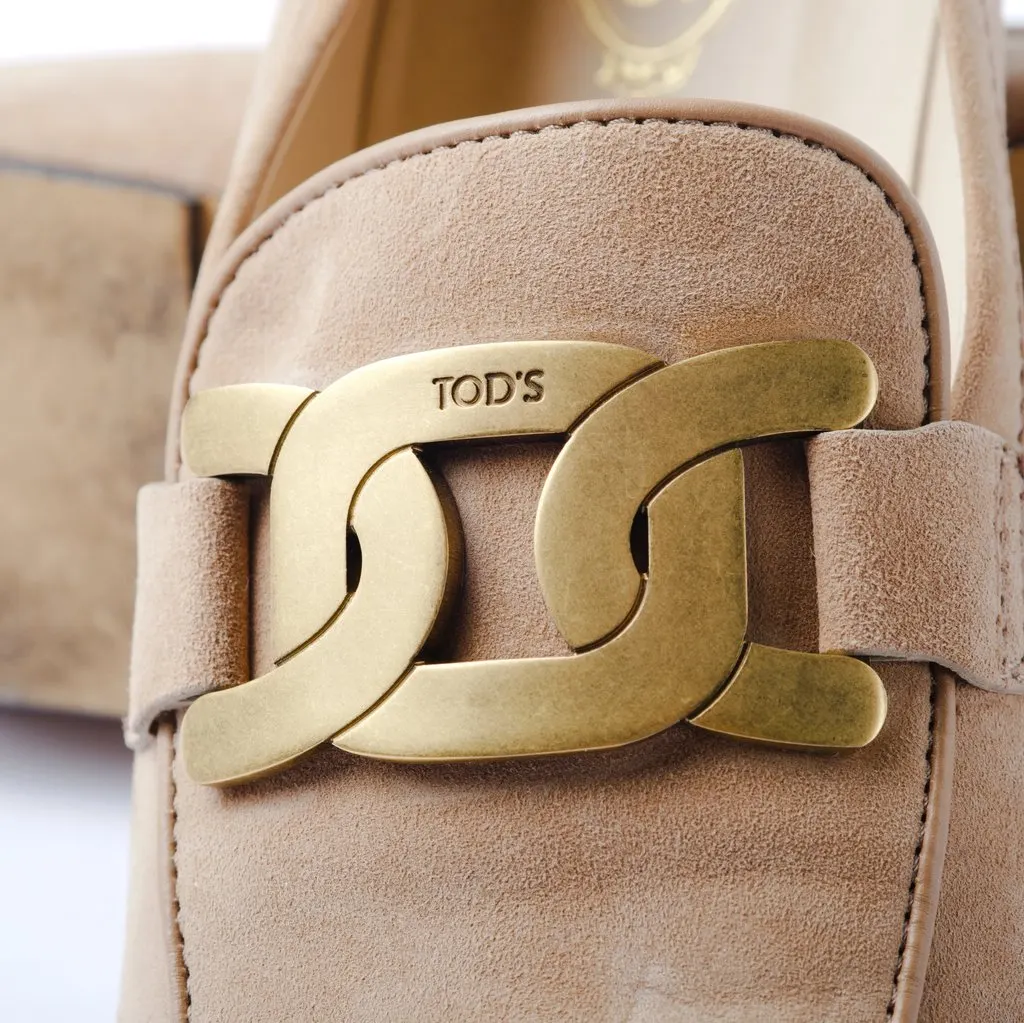 Tod’s Natural Suede Moccasins - '10s Pink Suede Good - Model View