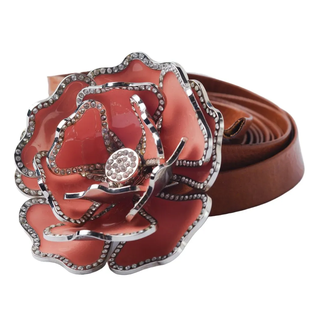 Valentino Flower Tied Brown Leather Belt - '00s Brown Leather Good - Front View