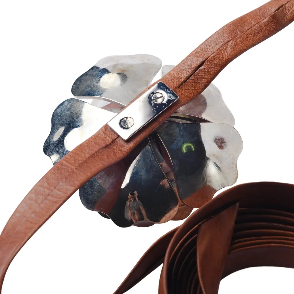 Valentino Flower Tied Brown Leather Belt - '00s Brown Leather Good - Model View