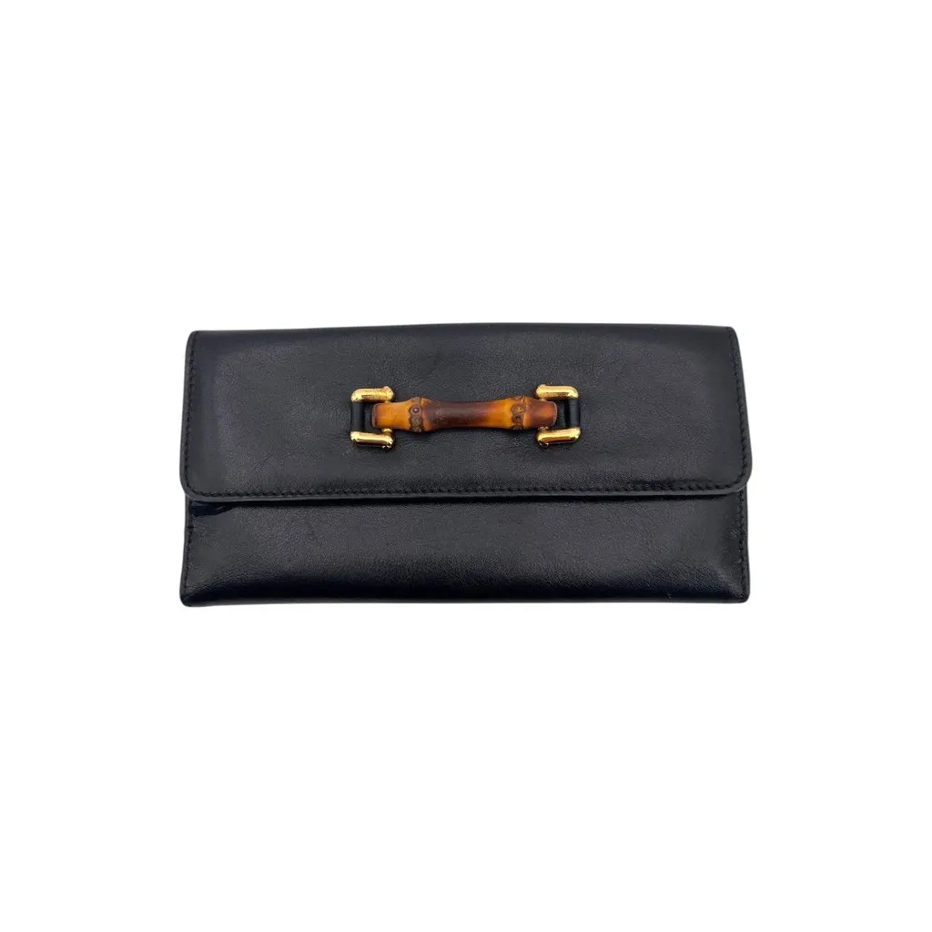 Gucci Wallet Black Leather Good - Front View