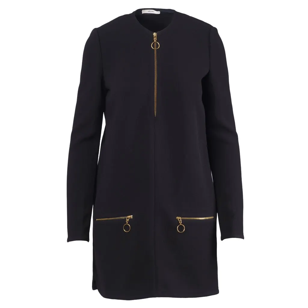 Céline Phoebe Philo Crêpe Zip Shift Dress- '10s White Good - Front View