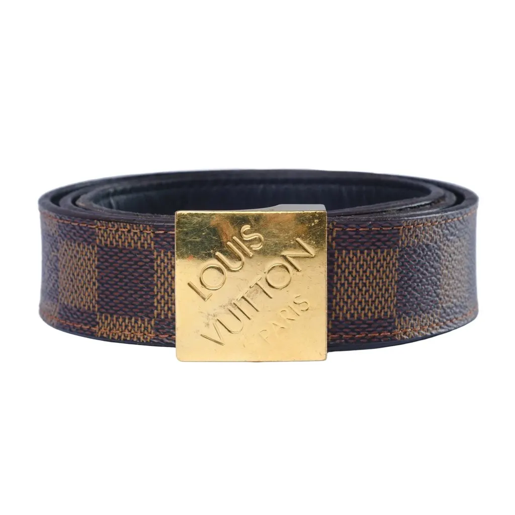 Louis Vuitton Damier Ebene Belt With A Gold-Tone Buckle - '10s Gold Leather Good - Front View