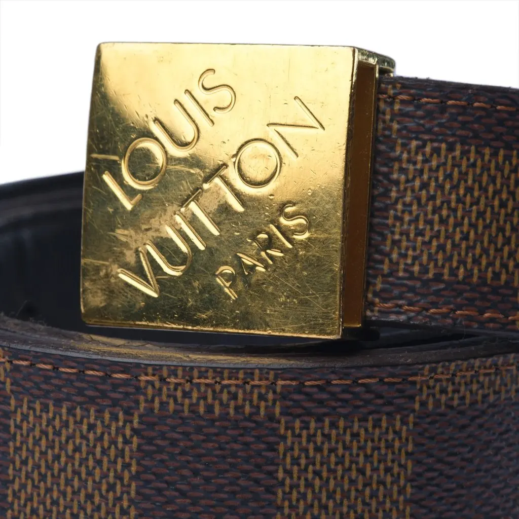 Louis Vuitton Damier Ebene Belt With A Gold-Tone Buckle - '10s Gold Leather Good - Back View