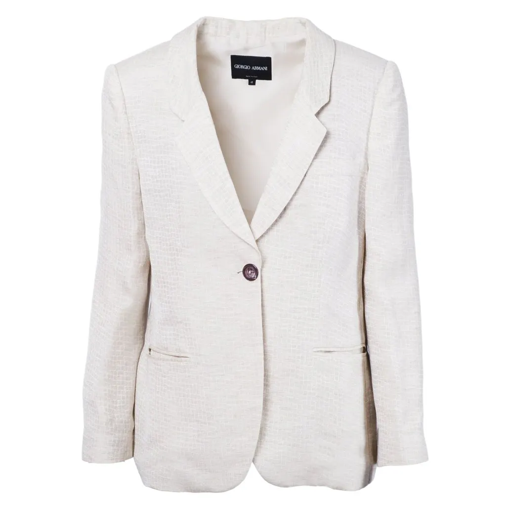 Giorgio Armani Beige Textured Blazer - '00s Beige Good - Front View