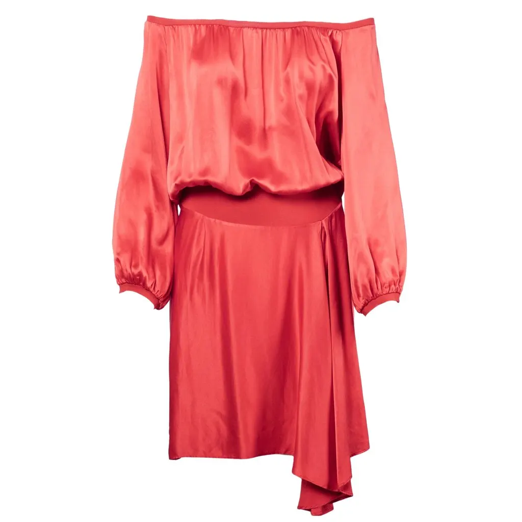 Yves Saint Laurent Ruched Evening Silk Dress -'00s Red Silk Good - Front View