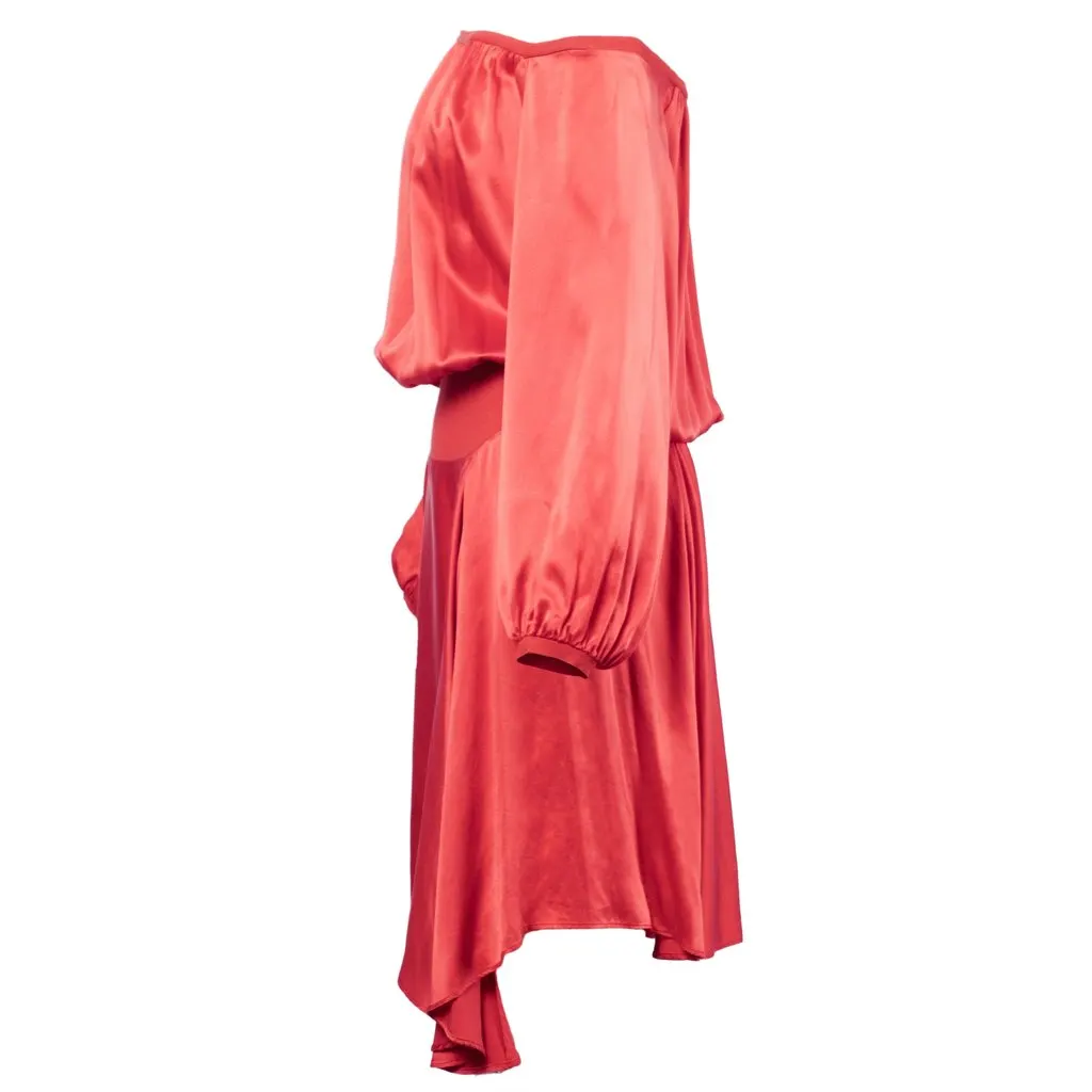 Yves Saint Laurent Ruched Evening Silk Dress -'00s Red Silk Good - Back View
