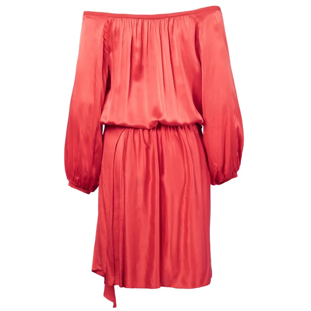 Yves Saint Laurent Ruched Evening Silk Dress -'00s Red Silk Good - Inside View