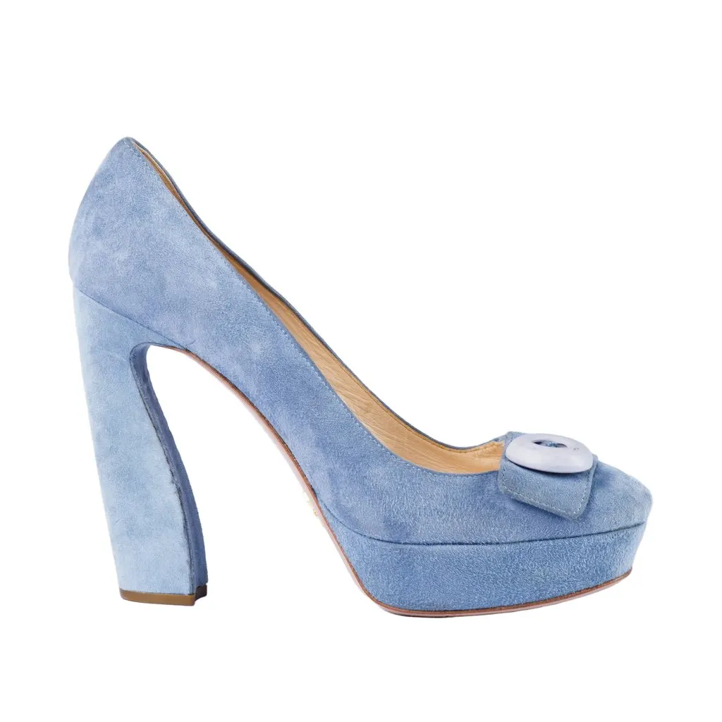 Prada Light Blue Suede Pumps - '10s Blue Suede Good - Front View
