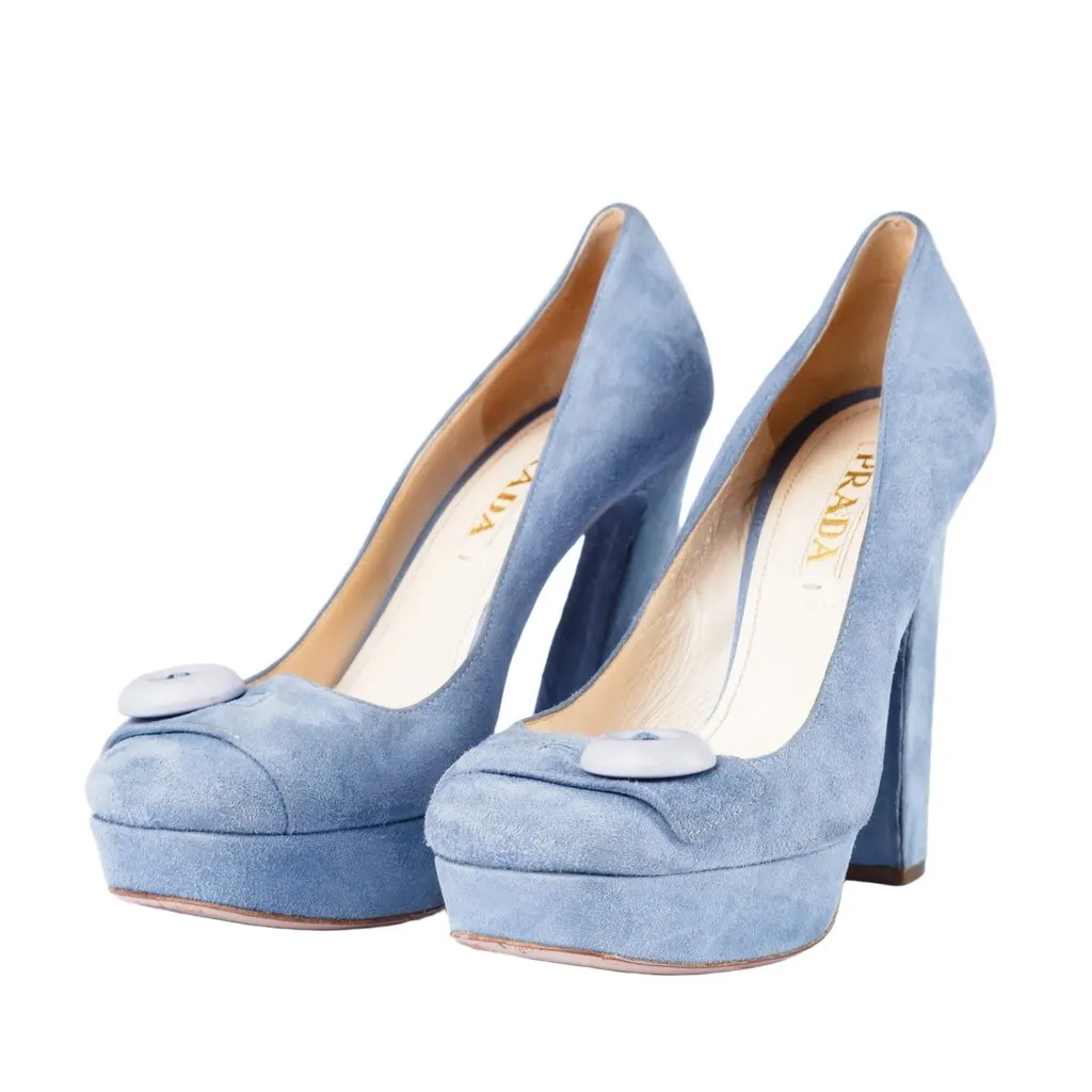 Prada Light Blue Suede Pumps - '10s Blue Suede Good - Back View