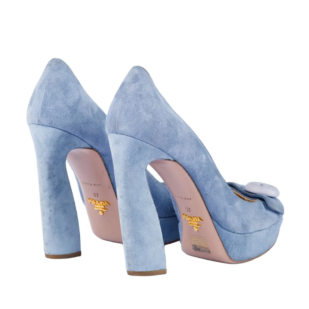 Prada Light Blue Suede Pumps - '10s Blue Suede Good - Inside View