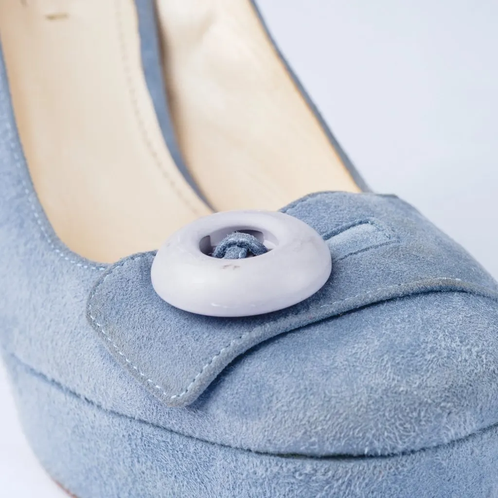 Prada Light Blue Suede Pumps - '10s Blue Suede Good - Model View