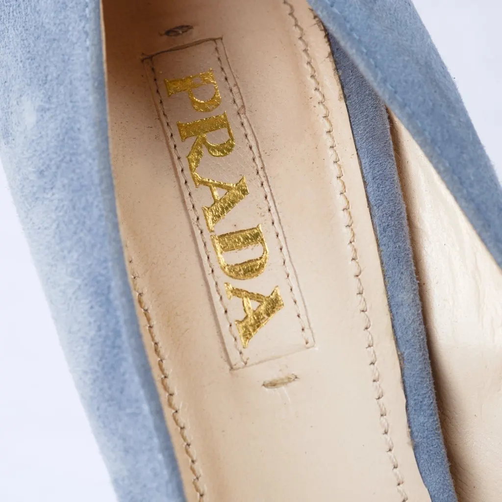 Prada Light Blue Suede Pumps - '10s Blue Suede Good - Box View