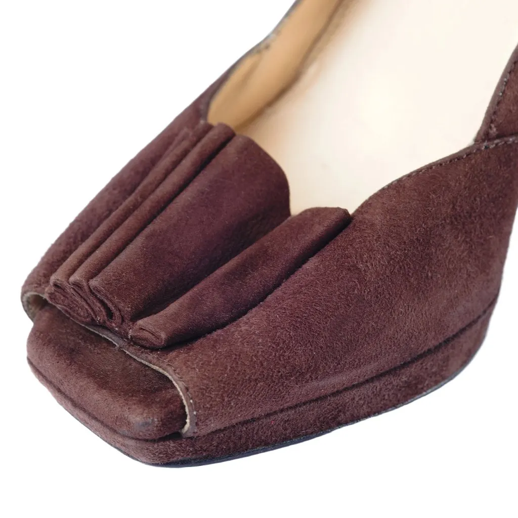Prada Suede Ruffle Embellishment Pumps - '00s Brown Suede Good - Model View