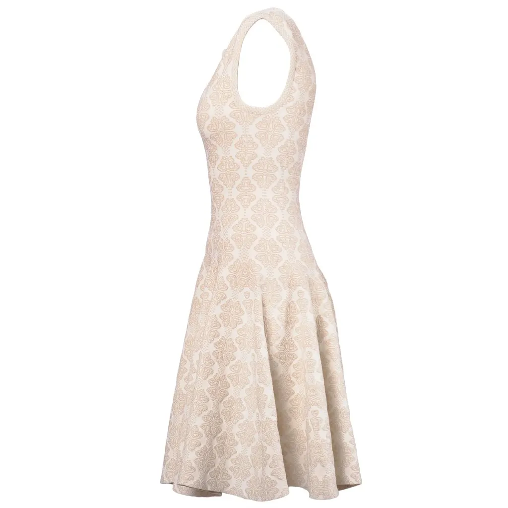 Alaïa Beige Wool Blend Stretch Knit Skater Dress - '00s Beige Wool Good - Back View