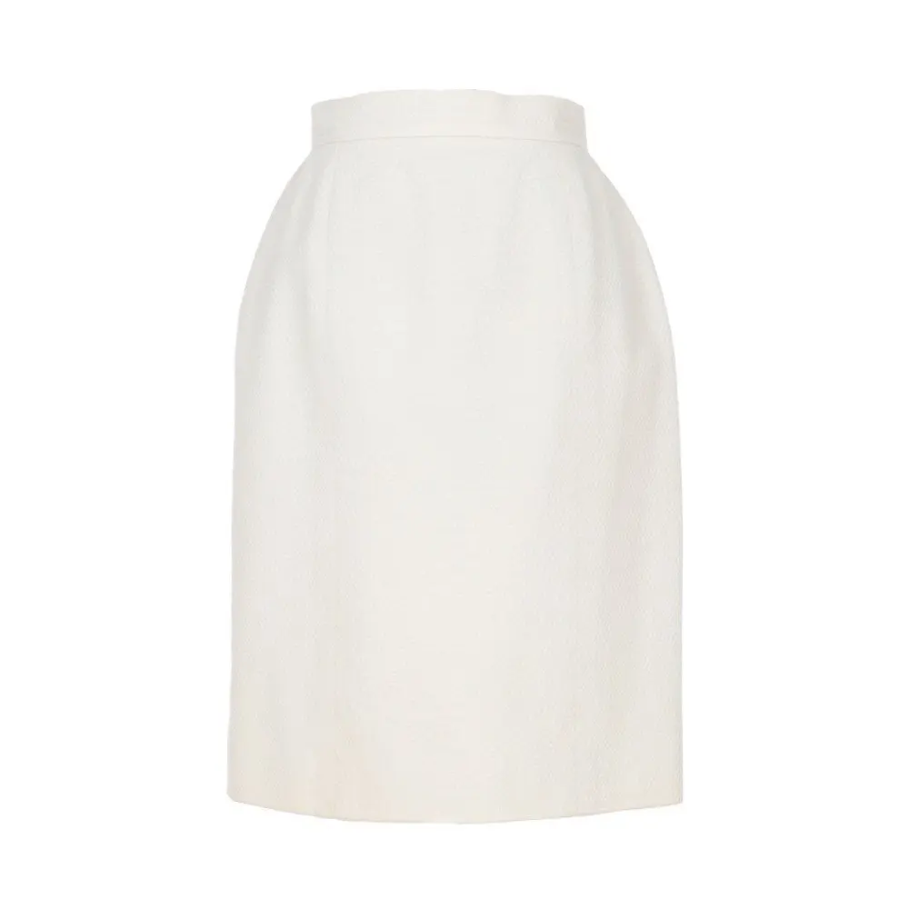 Chanel White Cotton Brocade Skirt - '90s White Cotton Good - Front View