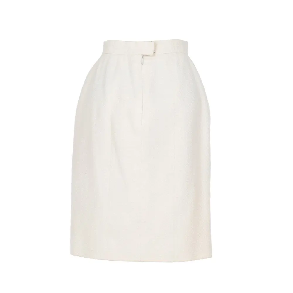 Chanel White Cotton Brocade Skirt - '90s White Cotton Good - Back View