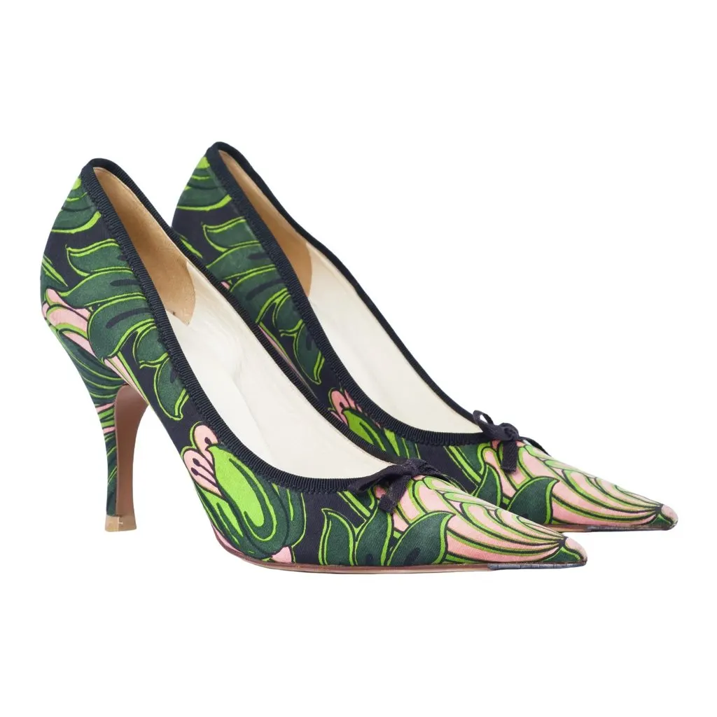Prada Multicolor Canvas Bow Pointed Toe Pumps - '10s White Canvas Good - Back View