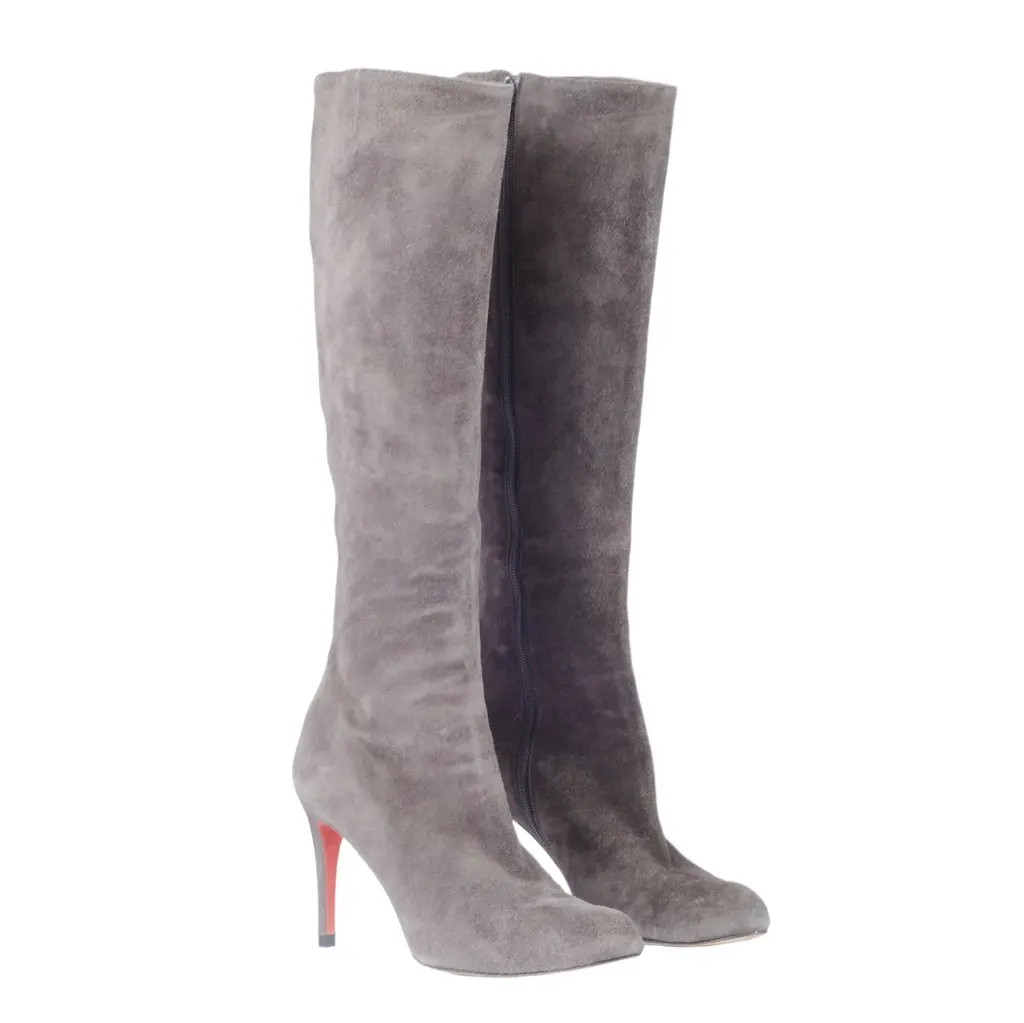 Christian Louboutin Knee-High Boots - '10s Brown Suede Good - Back View