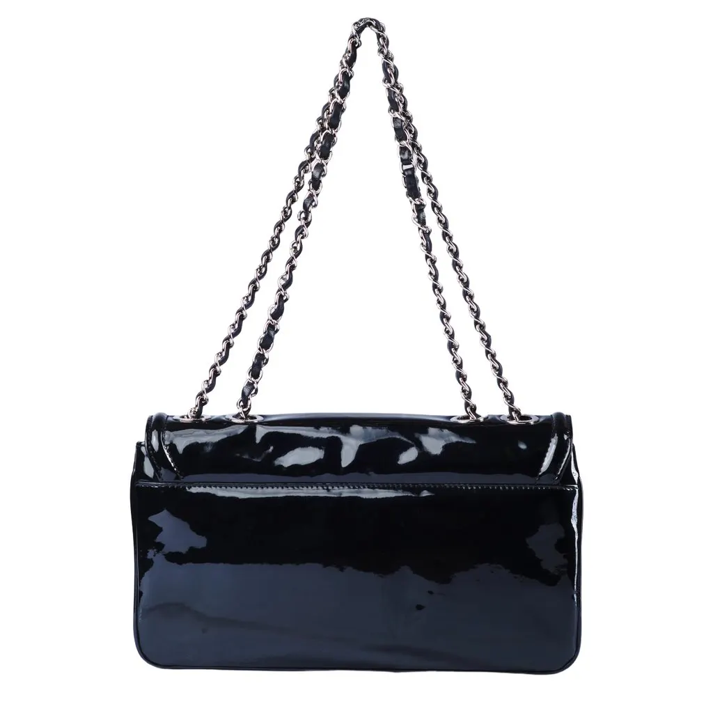 Chanel Patent Lipstick Flap Bag - '10s Black Leather Good - Back View