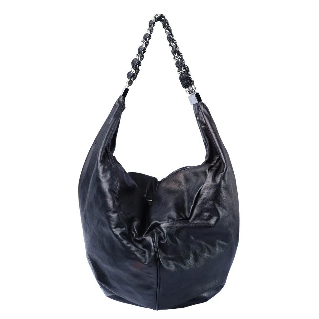 Chanel Rock & Chain Hobo Bag - '00s Black Satin Good - Back View