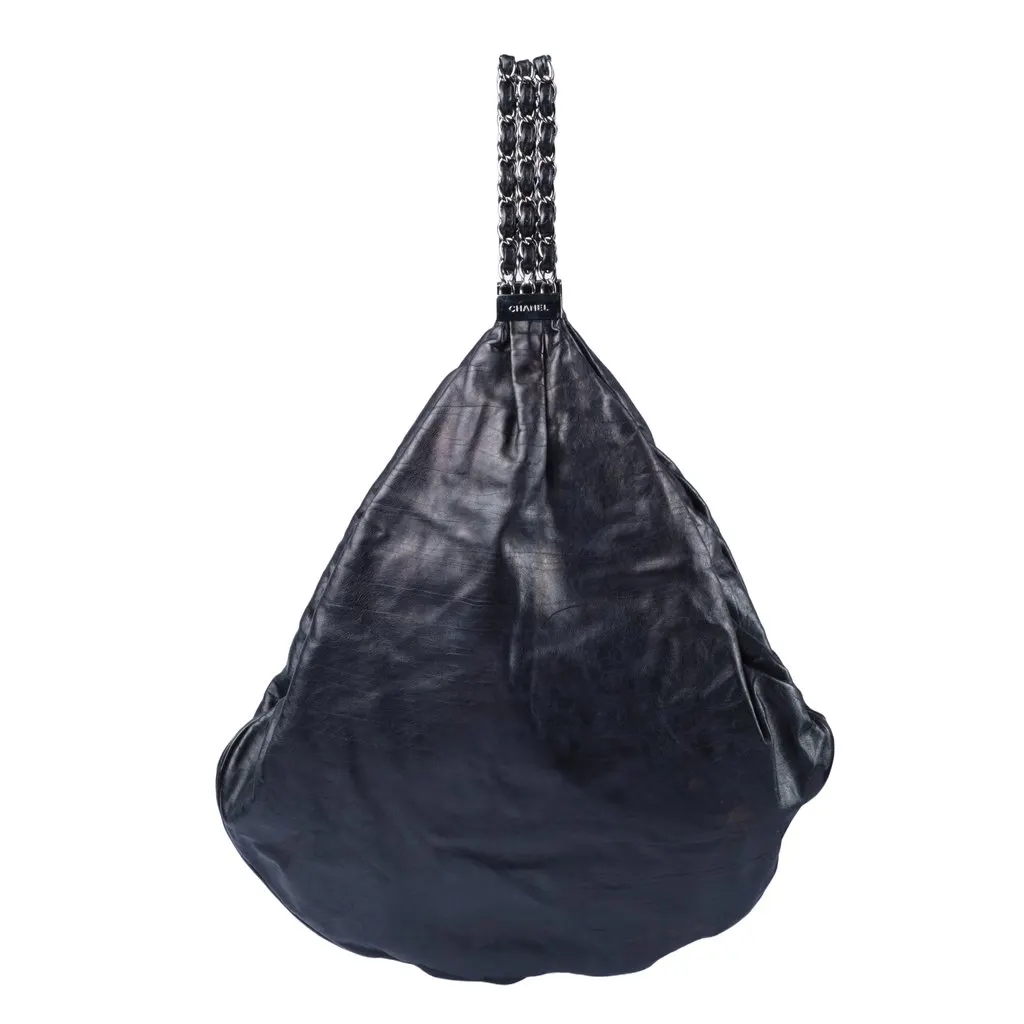 Chanel Rock & Chain Hobo Bag - '00s Black Satin Good - Inside View