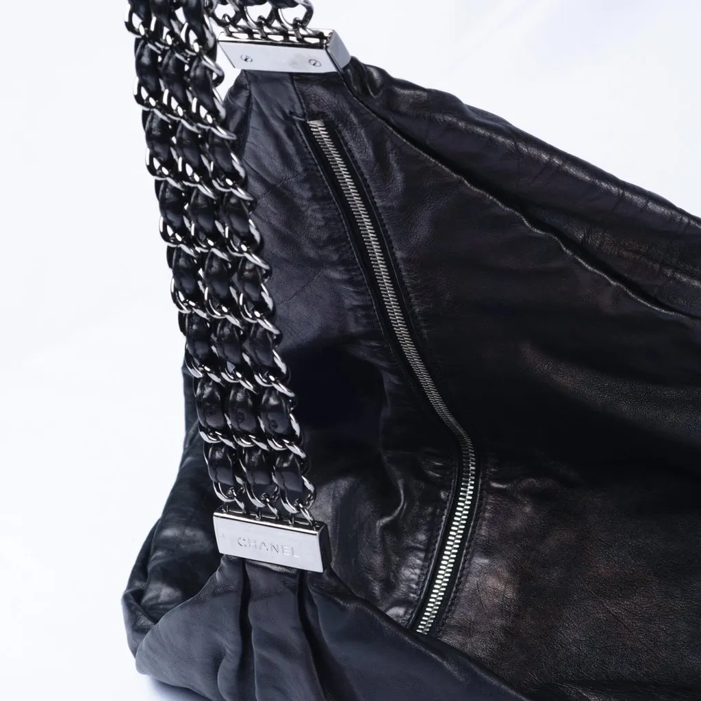 Chanel Rock & Chain Hobo Bag - '00s Black Satin Good - Model View