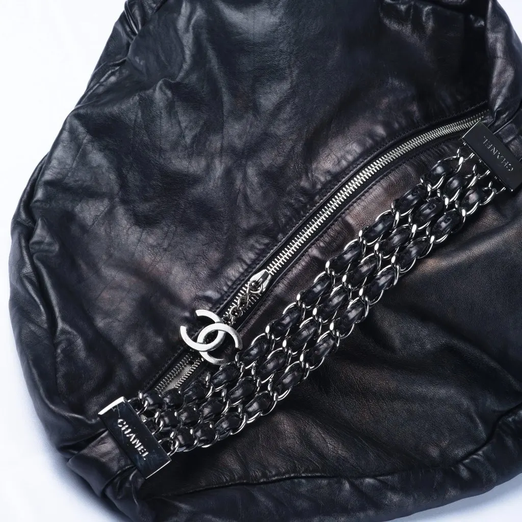 Chanel Rock & Chain Hobo Bag - '00s Black Satin Good - Box View