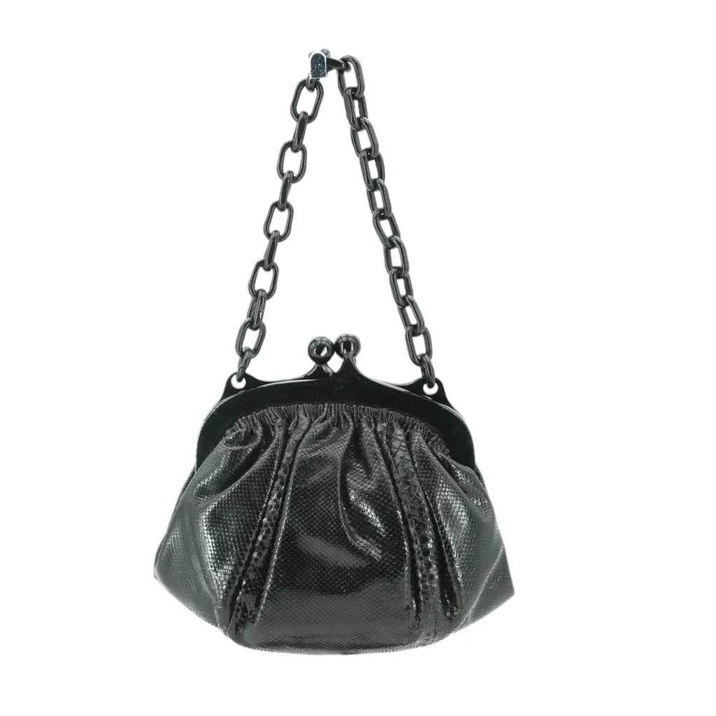 Fendi Handbag Vintage Evening Bag Black Leather Good - Front View