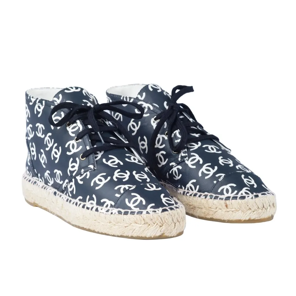 Chanel High Top CC Logo Espadrilles - '10s White Good - Back View