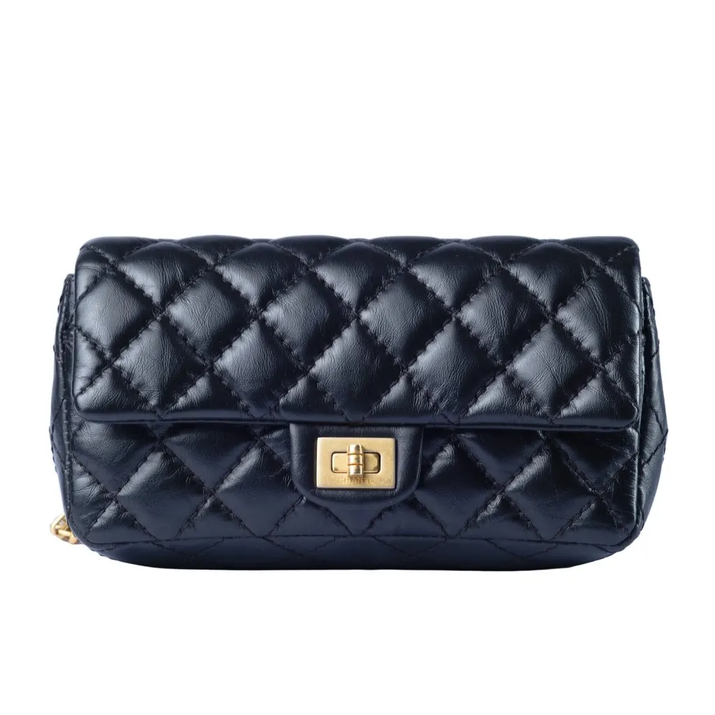 Chanel Black Quilted Leather Reissue 2.55 Belt Bag - '10s Black Leather Good - Front View