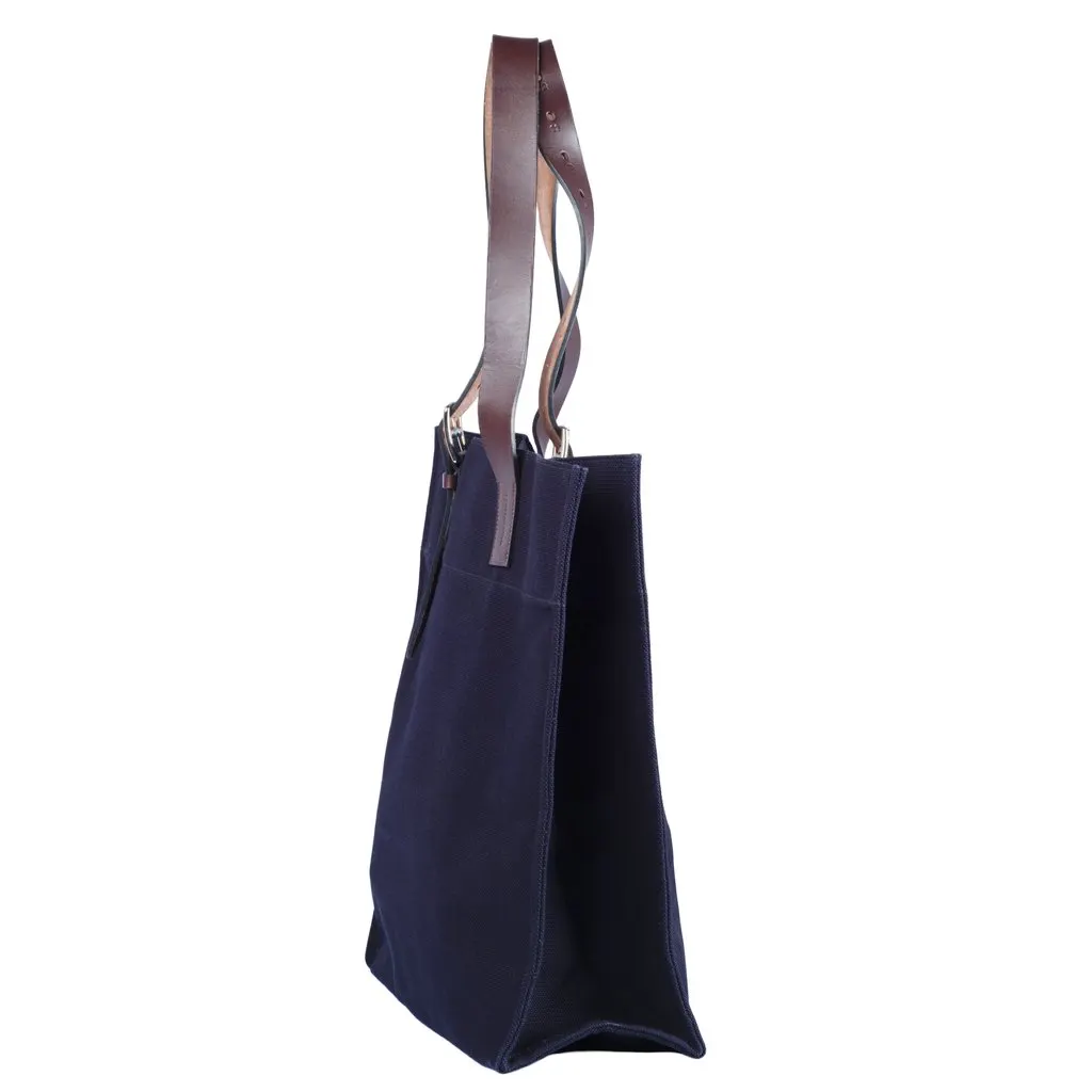 Hermès Toile Etrivière Shopping Tote - '10s Blue Canvas Good - Back View