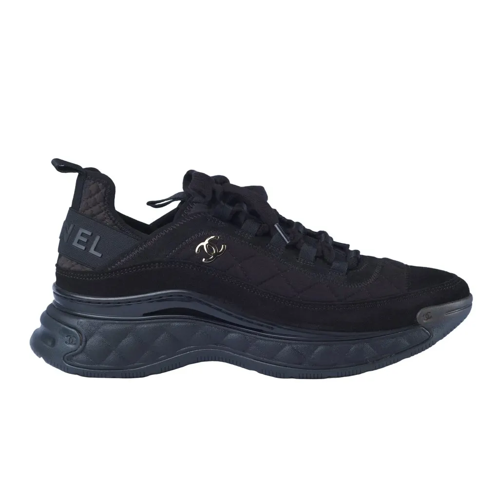 Chanel Interlocking CC Logo Sneakers - '10s Black Suede Good - Front View