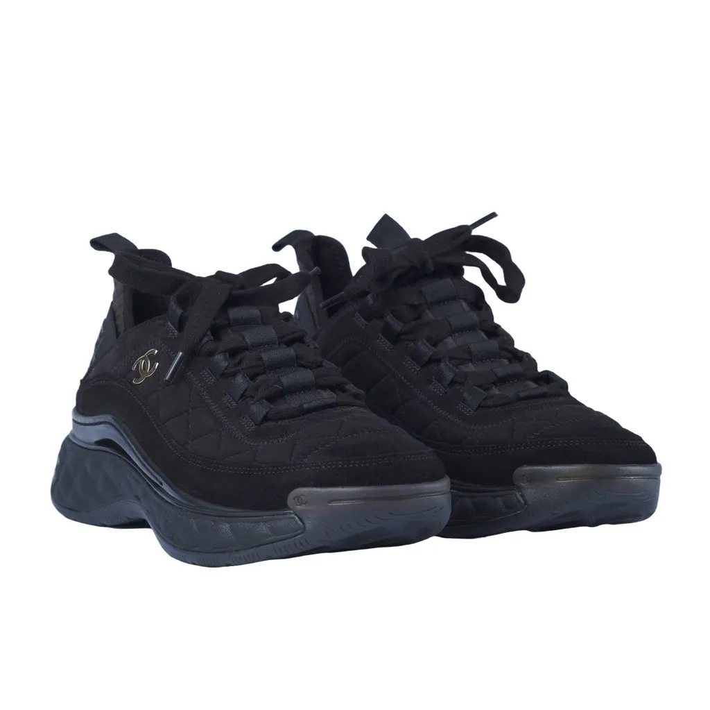 Chanel Interlocking CC Logo Sneakers - '10s Black Suede Good - Back View