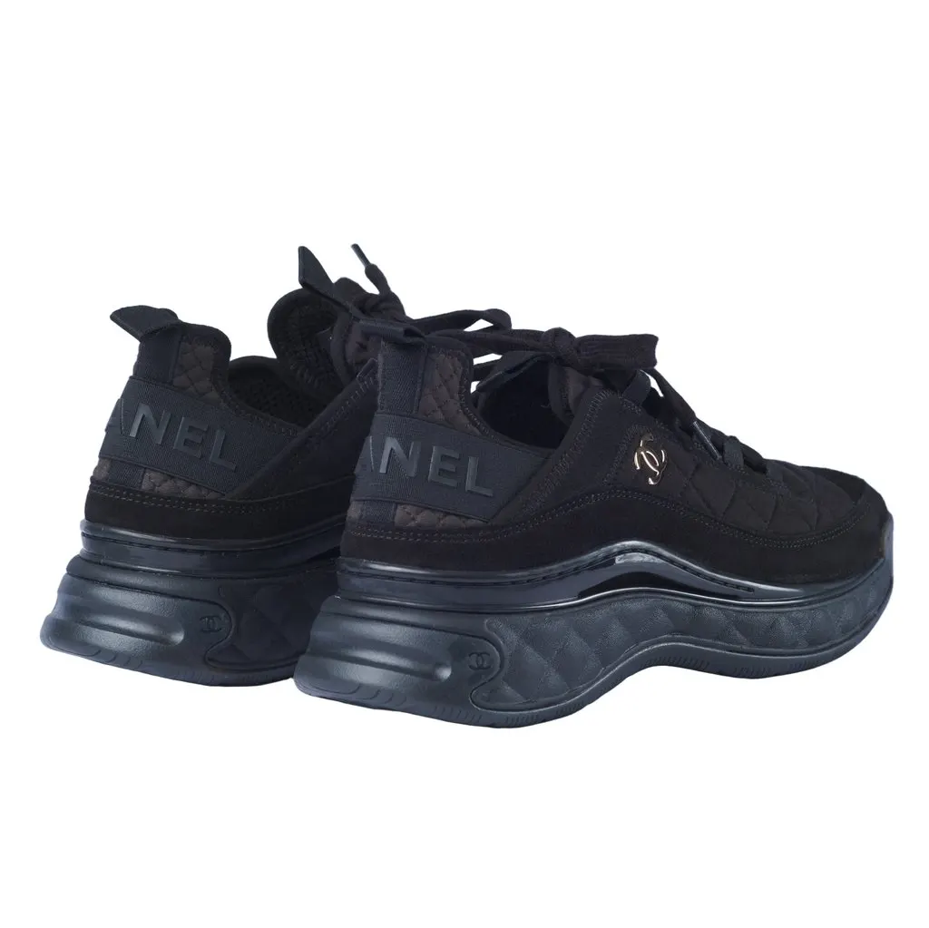 Chanel Interlocking CC Logo Sneakers - '10s Black Suede Good - Inside View