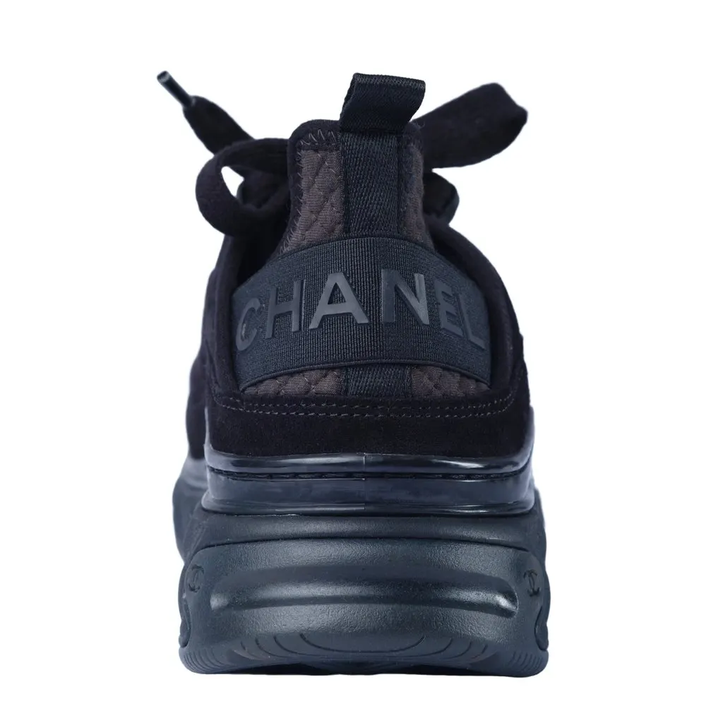 Chanel Interlocking CC Logo Sneakers - '10s Black Suede Good - Model View