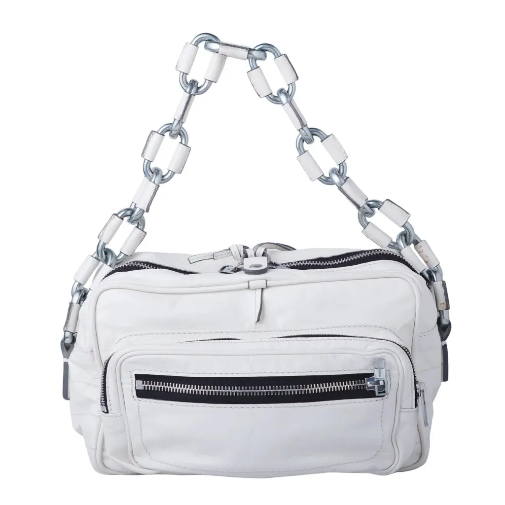 Chloé by Phoebe Philo White Leather Betty Chain Shoulder Bag- '00s White Leather Good - Inside View