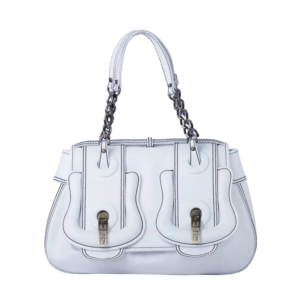 Fendi Buckle Shoulder Bag - '00s White Leather Good - Front View