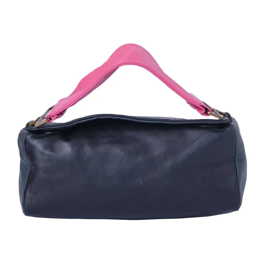 Prada Black Pink Nappa Leather Shoulder Bag -'00s Black Leather Good - Front View