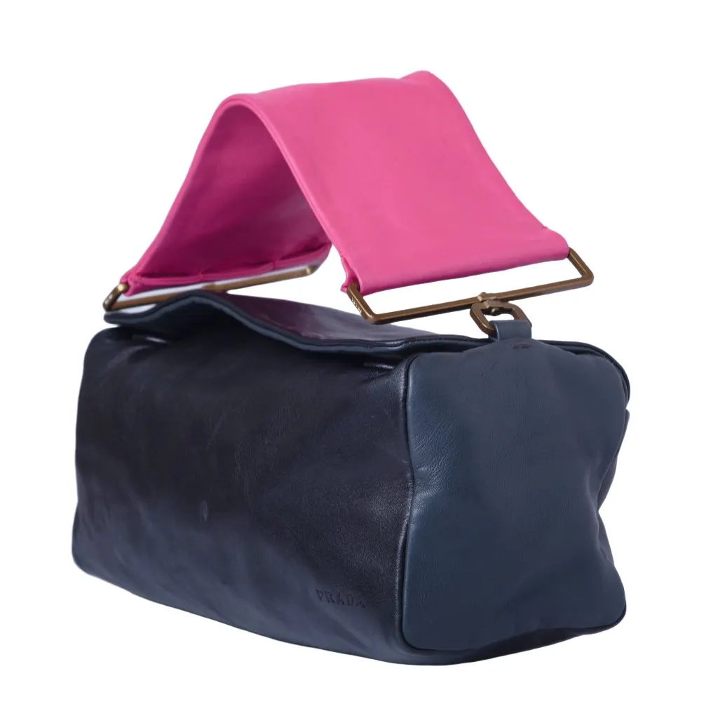 Prada Black Pink Nappa Leather Shoulder Bag -'00s Black Leather Good - Back View