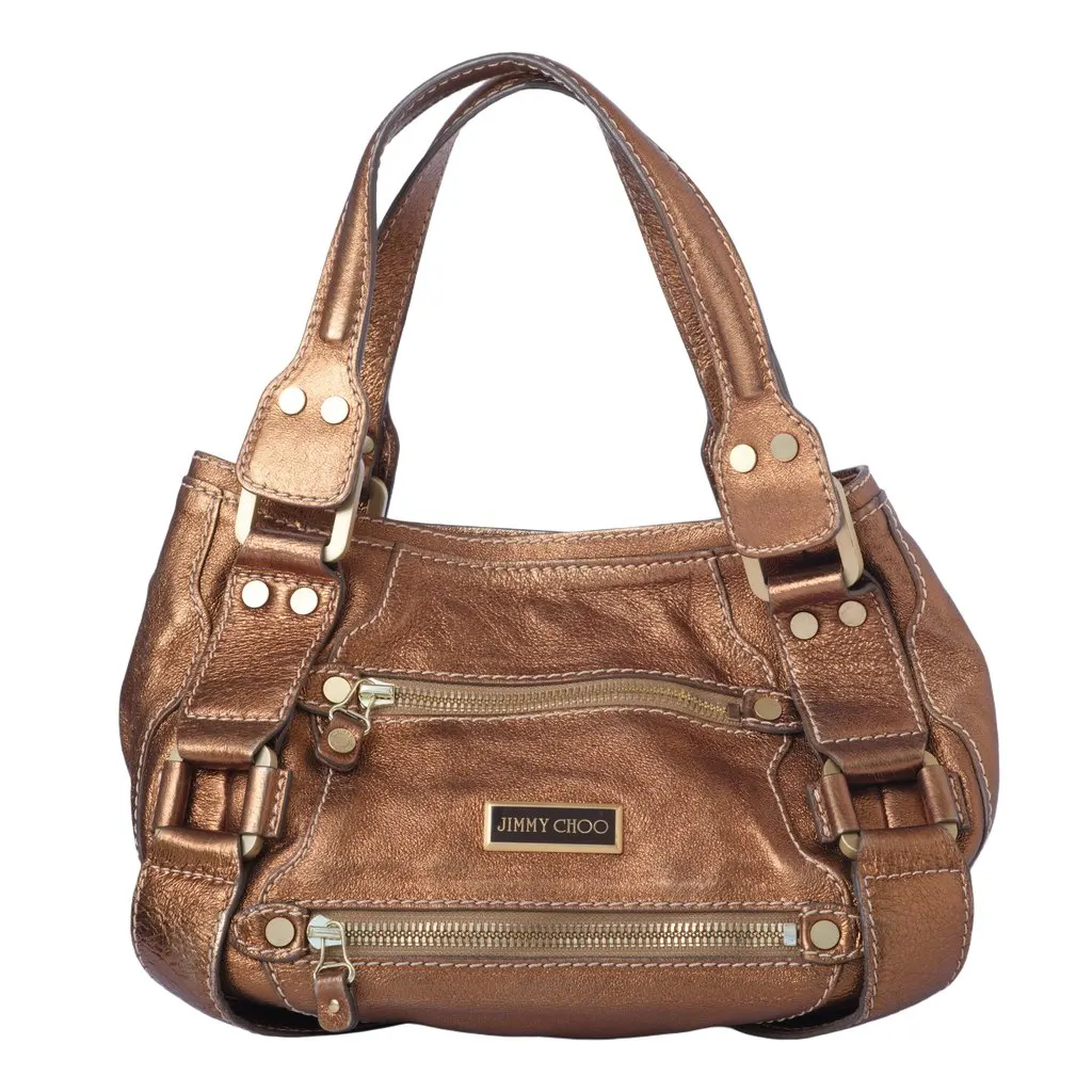 Jimmy Choo Metallic Brown Leather Mahala Bag -'10s Brown Leather Good - Front View