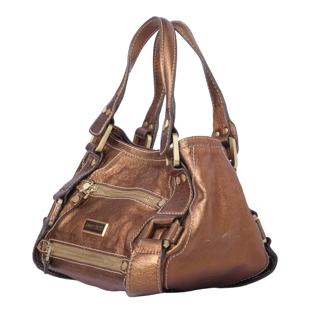 Jimmy Choo Metallic Brown Leather Mahala Bag -'10s Brown Leather Good - Back View