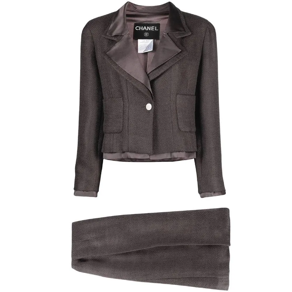 Chanel Grey Mohair Skirt Suit - '90s Grey Silk Good - Front View