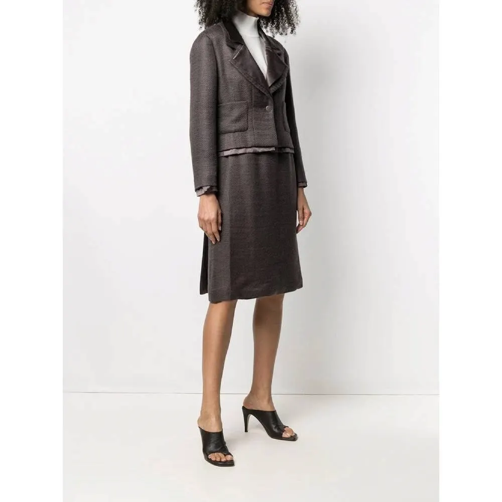 Chanel Grey Mohair Skirt Suit - '90s Grey Silk Good - Back View