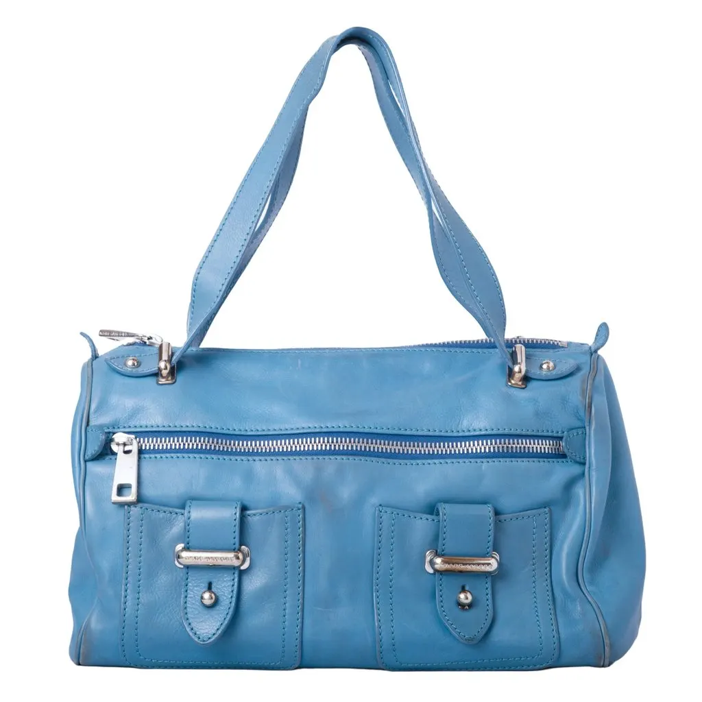 Marc Jacobs Leather Double Buckle Pocket Boston Bag - '00s Blue Leather Good - Front View