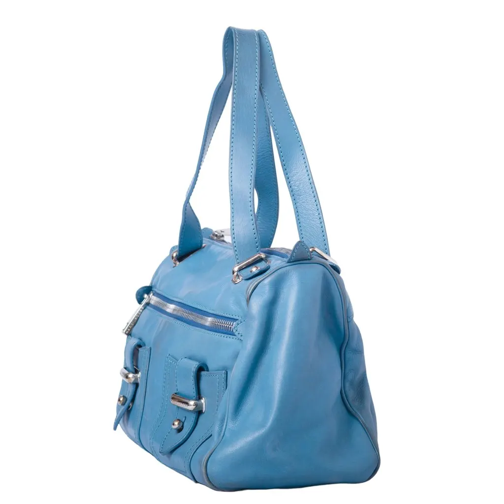Marc Jacobs Leather Double Buckle Pocket Boston Bag - '00s Blue Leather Good - Back View