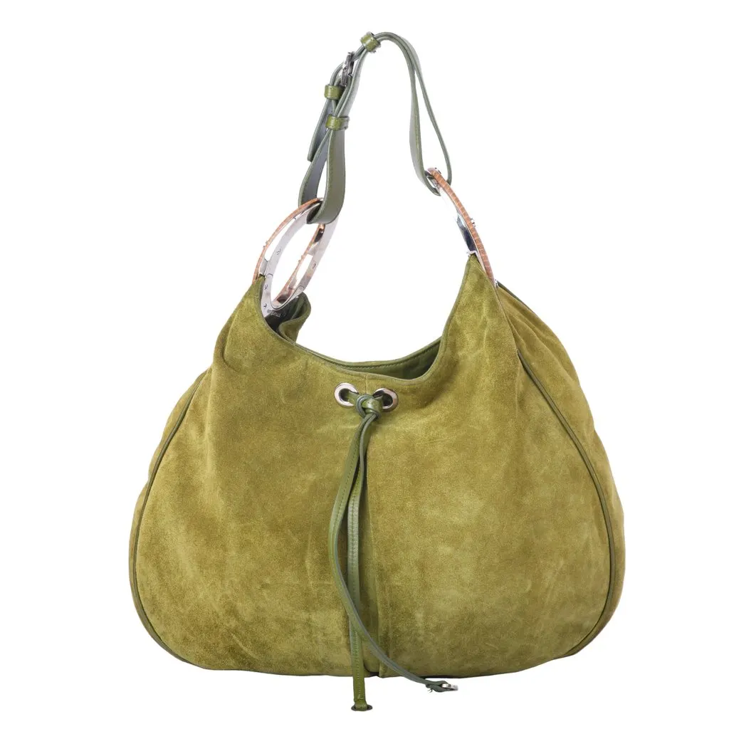 Sergio Rossi Hobo Bag - '00s Green Suede Good - Front View